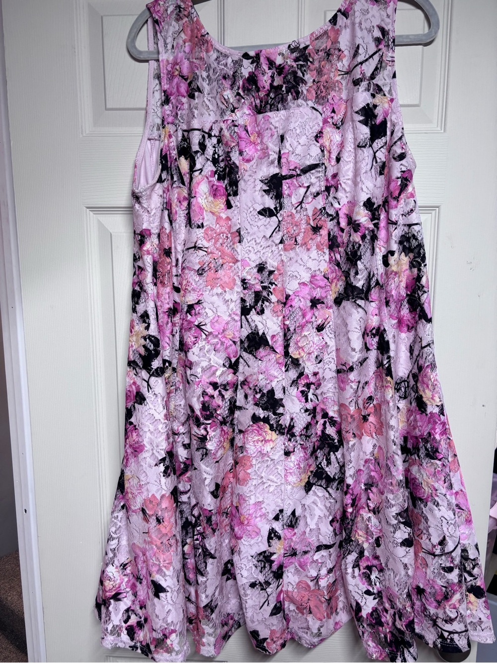 Lane Bryant Pink and Black Floral Lace A-Line Skirt